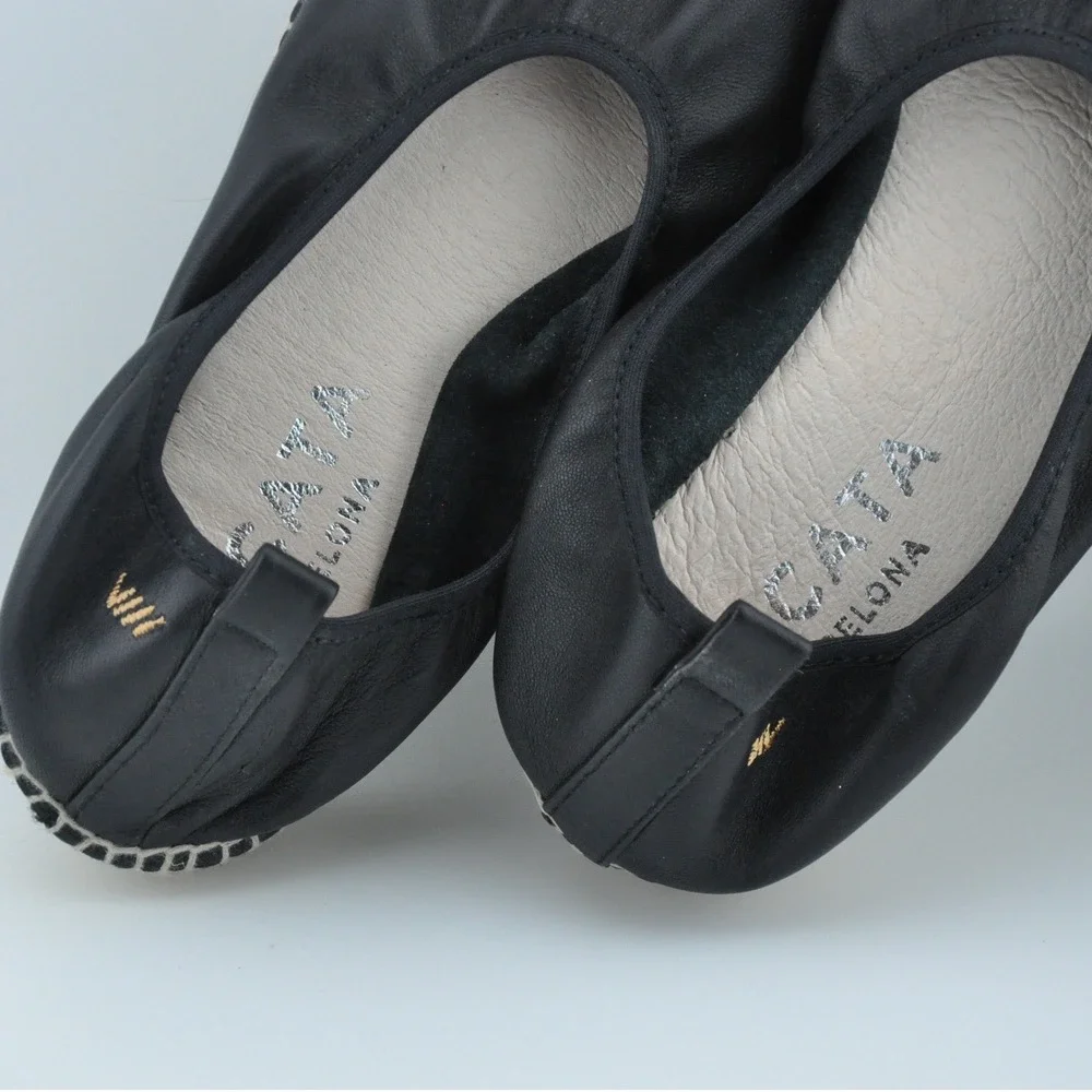 Viscata Barcelona‎ Leather Espadrille Wedge 38 Black Excellent Made in Spain